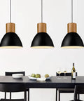 Industrial Pendant Light For Kitchen Island 8 Inch Solid Wood Hanging Lamp With Matte Black Metal Shade Sleek Modern Farmhouse Pendant Lighting For Dining Room Living Room Bar Hallway 3 Pack above dining table