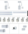 Heavy Duty 10 Foot Galvanized Outdoor Sliding Barn Door Hardware Kit With 450 Lb Capacity Exterior Track System components spread out