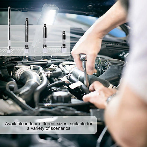 Mechanic using Five Piece Quarter Inch Drive Extension Bar Set With Four Extensions 2 Inch 3 Inch 4 Inch 6 Inch Plus Universal Joint Socket