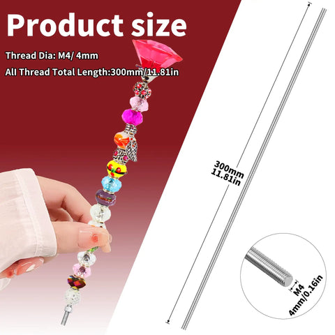 Six Pack 8-32 Inch M4 Stainless Steel Threaded Rods And Hex Nuts For DIY Crafts And Fairy Garden Stakes Pro Grade Tough High Strength And Corrosion Resistance Includes Six Rods And Six Nuts; M4 4mm rod, 300mm long