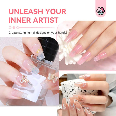 Hema Free Poly Gel Nail Kit With 6 Colors All In One Gel System nail designs featuring floral and abstract art.