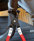 Hose Clamp Pliers for Automotive Use With Swivel Flat Band for Easy Removal and Precise Installation of Clamps in Engine Bay