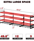 48 Inch Wall Mounted Power Tools Organizer Rack With Four Shelves Side Hooks And Drill Holders Heavy Duty Garage Workshop Storage For Up To 12 Tools Red