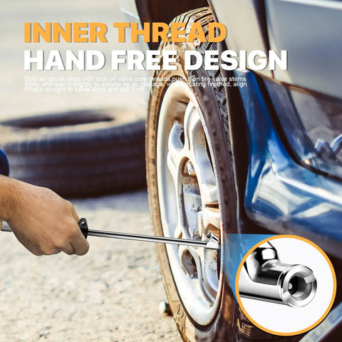 Using the 14 Inch Extended Reach Dual Head Air Chuck With Two Way Connection One Quarter Inch FNPT Straight Lock On Tire Inflator