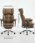 Big and Tall Executive Desk Chair With Footrest, 400Lb Heavy Duty High Back PU Leather, dimensions shown, front and side view