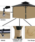 Universal Privacy Curtain For 10x12 Gazebo, 4 Panels Waterproof Outdoor Sidewalls With Zipper, Brown, installation features.