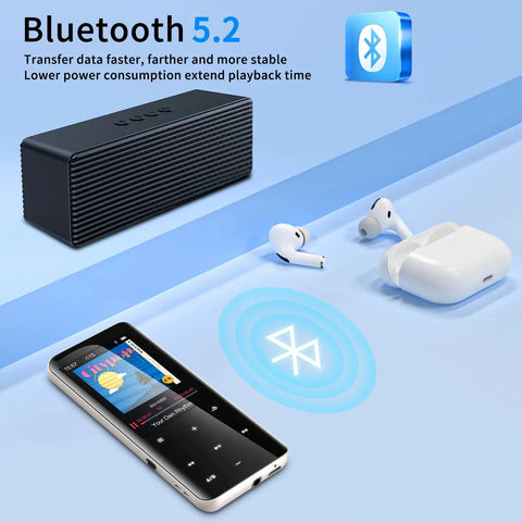 96GB MP3 Player With Bluetooth Five Point Two On The Go Portable Music Player with HiFi sound, HD speaker, and earphones display