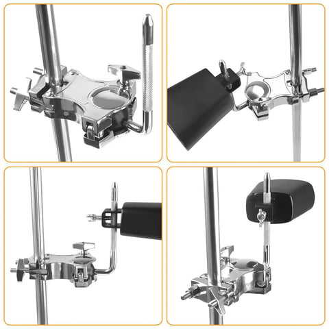 Heavy-Duty L-Rod Cowbell Mount For Drum Set, Zinc Alloy Cymbal Clamp With 360 Degree Adjustability, Rust-Resistant Durable Hardware For Studio, Stage And Practice on drum rack