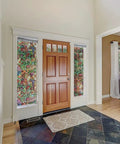 Entryway with Self-Adhesive Privacy Glass Window Film in Spring Chapel Tulia Pattern on side windows, 17 by 78 inch roll.