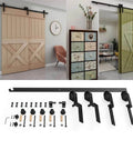 Sliding Barn Door Rail Hardware Kit For Double Doors Monorail System Tough Heavy Duty Track With Quiet Bearings Smooth And Silent Operation, Black 6mm Carbon Steel