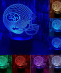 Football Helmet Shape 3D LED Night Light With Optical Illusion, Acrylic Desk Lamp, showing 7 color changes in dim room