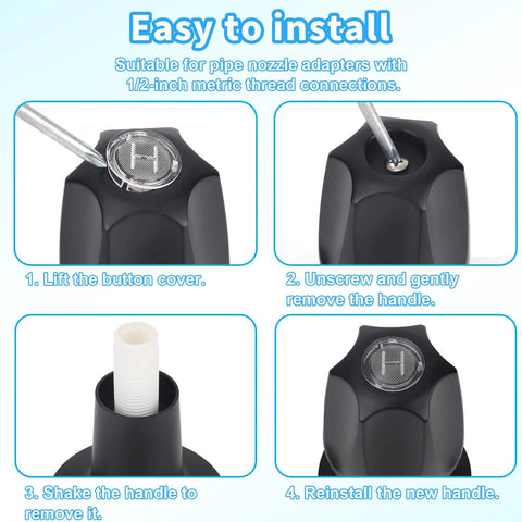 Installation steps for Shower Trim Kit for Three Handle Tub Shower Faucets Matte Black Finish with hot and cold knobs.
