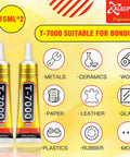 Upgrade T7000 Black Adhesive Glue 2 Pack 15ml Tubes High Performance Waterproof Bond For Precise Repairs On Phones Electronics Jewelry Cameras And Crafts displayed with bonding material icons