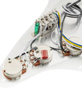 Back view wiring of Prewired SSS Pickguard For Strat Style Electric Guitars With Staggered Alnico 5 Single Coil Pickups White 3 Ply