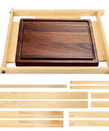 Heavy Duty Solid Wood Router Jig For Cutting Boards, featuring a wooden cutting board and adjustable parts for precise cutting.