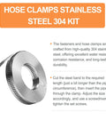 32Ft 304 Stainless Steel Hose Clamps DIY Kit With 25 Heavy Duty Fasteners And Adjustable Worm Gear Clamps label and steel band