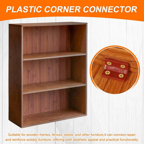 The Real Deal 50 Pack Yellow Large Square L Brackets 1.5 By 0.9 Inch Thick Plastic Corner Braces With Screws on a shelf.