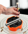 Using 5 Piece Roll Pin Punch Set 8 Inch Carbon Steel Pro Grade Pin Punch Tool Kit for gunsmithing with orange base and bullets
