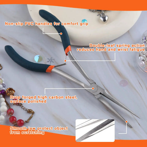 7 Inch Long Needle Nose Pliers For Jewelry Making And Wire Looping, Precision Mini Pliers With Smooth Jaws, High Leverage, Anti Slip Handles