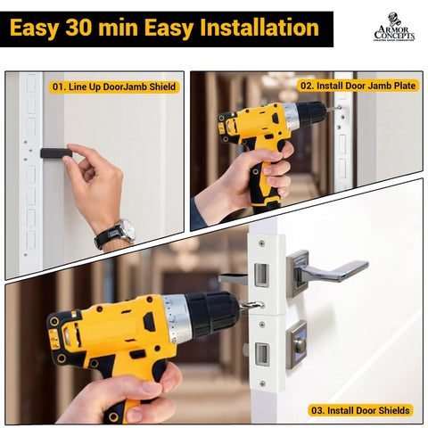 Heavy Hitter 3 Piece White Door Reinforcement Kit Kick Proof Jamb Anchors Lock Bar Braces Quick Install For Front Entry Home Security Boost Anti Forced Entry Setup