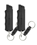 Heavy Duty Orange Peel Pepper Spray With Quick Release Keychain, two matte black canisters for self defense.