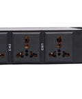 Ten Outlet Power Sequencer Conditioner With Digital Voltage Display And Auto Surge Protection Smooth Noise Filtering For Your Sweet Home Theater Setup Gamechanger Studio Gear Rig With Us Plug, front view of three outlets labeled CH1 and CH2.