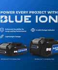 Top Shelf 20 Volt Cordless Compact Power Drill With Kicksome Torque And One Half Inch Keyless Chuck For Tough Diy Chores Variable Speed Switch Plus Dual Range Gearbox And Bright Led Work Lamp Badass Bare Tool Setup, showcasing Kreg 20V Blue Ion batteries.