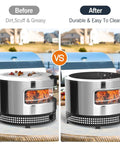 Comparison of dirty and clean outdoor oven with 18.9 Inch Silicone Pizza Mat For Pi Prime Outdoor Oven, Reusable Waterproof Non Slip Heat Resistant Oven Mat For Pizza Making, Easy Cleanup, Durable Backyard Gear For Grilling And Baking.