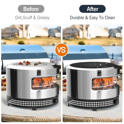 Comparison of dirty and clean outdoor oven with 18.9 Inch Silicone Pizza Mat For Pi Prime Outdoor Oven, Reusable Waterproof Non Slip Heat Resistant Oven Mat For Pizza Making, Easy Cleanup, Durable Backyard Gear For Grilling And Baking.