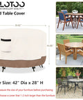 Round Outdoor Table Cover Waterproof Heavy Duty Patio Furniture Cover For 42 Inch Diameter And 28 Inch High Round Tables And Chair Sets Beige And Brown No Fuss All Weather Protection Easy Fit covering a round table.