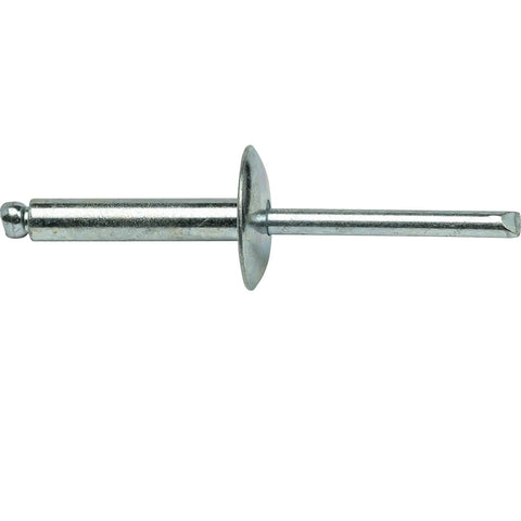 Heavy Duty Workhorse Large Flange Pop Rivets 1/4 X 3/4 Inch Zinc Coated Steel Twenty Five Pack side view of rivet