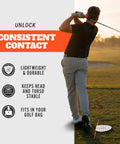 Golfer using Alignment Mirror With Two Alignment Rods Portable Golf Training Aid for swing practice on course at sunset