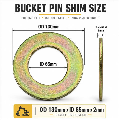 10Pcs 65mm Bucket Pin Shim Kit With 130mm Outer Diameter Washers And 65mm Inner Diameter 2mm Thick Spacers For Bucket Ears Linkage Points And Attachment Areas Easy Install, zinc-plated steel washer