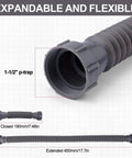 Expandable 1-1/2 Inch Sink Drain Kit with Flexible P-Trap shown in extended and closed states, ABS rubber construction.