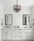 Black Crystal Chandelier Pendant Light Modern Drum Shade With Raindrop Crystals Four Light Hanging Fixture for bathroom