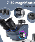 Pro Grade Stereo Microscope With Trinocular Setup For Soldering And PCB Work Camera Ready Heavy Duty Precision Microscope For Microelectronics And Detailed Inspection Eye Friendly Eyepieces with WF10x23 eyepieces, 0.7x-5x zoom and 0.4x CTV adapter