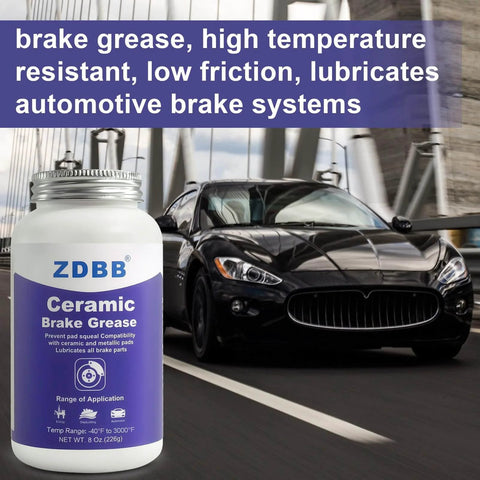 Ceramic Brake Lubricant For Caliper Pins High Temp Synthetic Brake Lube 8Oz Bottle with Car Background