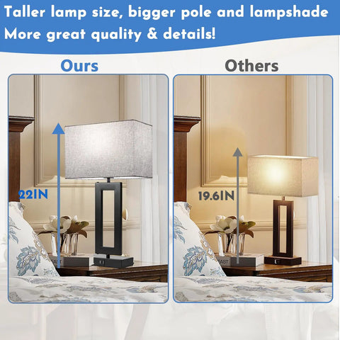 Comparison of Two Pack 22 Inch Tall Touch Control Table Lamps With 2 USB Ports, showing 22-inch height and gray shade