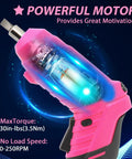 Pink Cordless Mini Screwdriver Kit With 3.7V Rechargeable Power, featuring powerful motor and LED light, side view.
