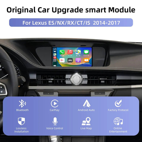 Wireless CarPlay Android Auto Adapter For Lexus ES NX IS RX CT 2014 2017 installed in Lexus dashboard display