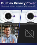 Hella Crisp 4K Webcam For PC With Built In Mic And Soft Ring Light Plus Manual Privacy Cover showing privacy cover feature.