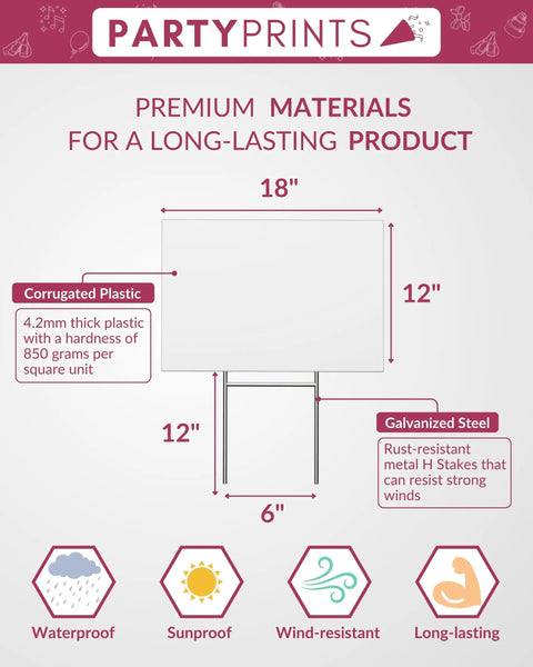 Diagram showing dimensions of 4 Pack 18x12 White Blank Yard Signs With Metal Stakes Weatherproof Corrugated Plastic