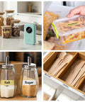 Portable Bluetooth Label Maker D30 With Three Tapes White Gold Clear on kitchen counter with labeled jars, containers, and drawers.