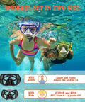 Two snorkelers in clear water using All In One Snorkeling Set For Adults And Teens With Anti Fog Mask Lenses Purge Valve Gear