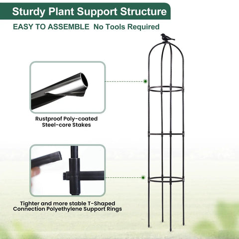 Garden Obelisk Trellis For Climbing Plants, 67-Inch Tall, 12-Inch Wide, 2 Pack, Lightweight Tubular Steel Plant Support For Roses