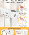 Image of Extra Wide Auto Close Baby Gate With Easy Walk Through For Stairs And Doorways Pressure Mounted No Drilling With Two Extensions For 29 To 40 Inch Openings Ideal For Homes With Pets And Kids, focusing on the double locking system and secure indicator light.