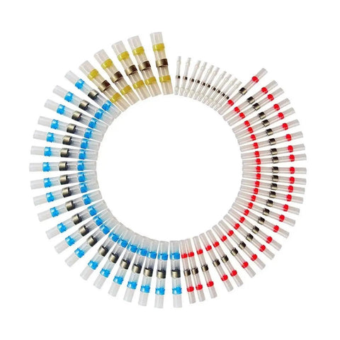 Assorted Insulated Heat Shrink Butt Wire Connectors With Solder Sleeve Splice Terminals Kit For Electrical Repairs In AWG 10 To 26 Range, color coded