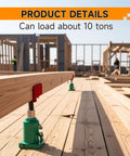 2 Pack U Shaped Bottle Jack Post Adapter for 4x2 4x4 4x6 wood beams in red, supporting heavy load on construction site