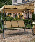 Three Person Outdoor Porch Swing With Canopy Shade, breathable Textilene seat, powder coated steel frame, patio setting