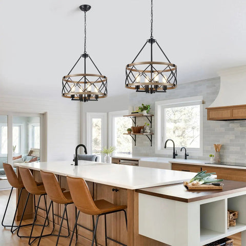 Black Farmhouse Chandeliers For Dining Room Light Fixture With Six Candle Style Heads Rustic Industrial Hanging Pendant Light For Kitchen Island